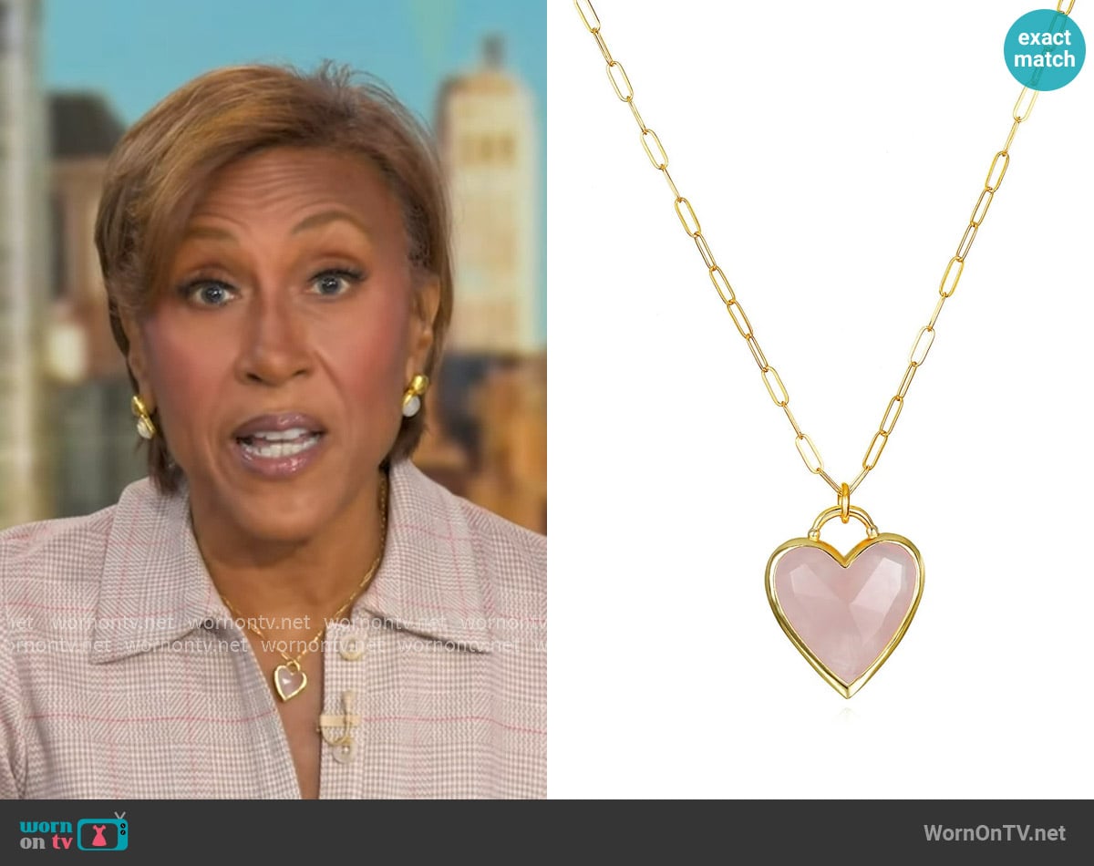 Amelia Rose Framed Heart Necklace-Rose Quartz Necklace worn by Robin Roberts on Good Morning America
