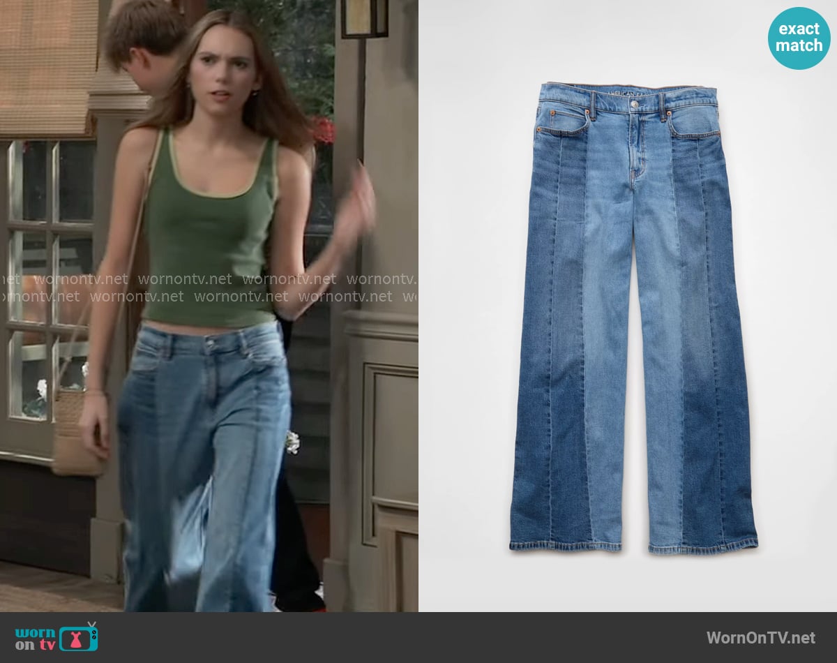 American Eagle Dreamy Drape Stretch Low-Rise Ultra Wide-Leg Jean worn by Charlotte Cassadine (Bluesy Burke) on General Hospital