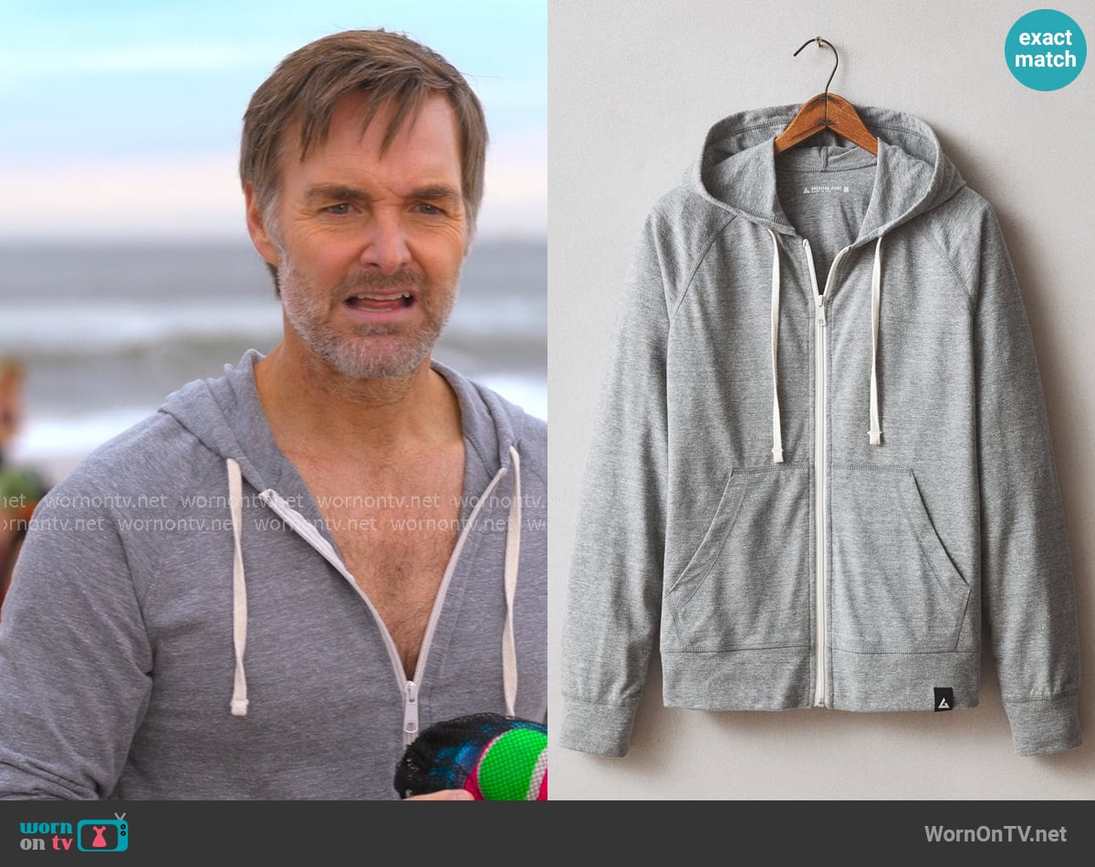 American Giant Lightweight Full Zip in Dark Charcoal Heather worn by Jack (Will Forte) on The Four Seasons
