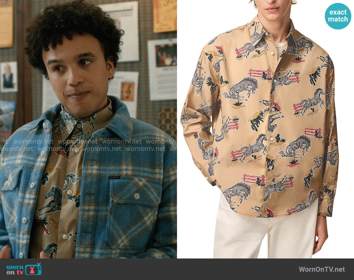 Ami Paris Boxy Shirt With Horse Print in Camel worn by Roy (Hayward Leach) on Elsbeth
