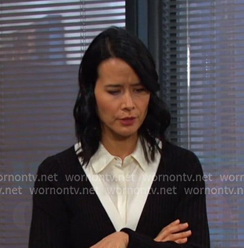 Amy’s black contrast trim ribbed cardigan on Days of our Lives