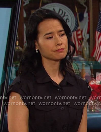 Amy’s black short sleeve utility shirtdress on Days of our Lives