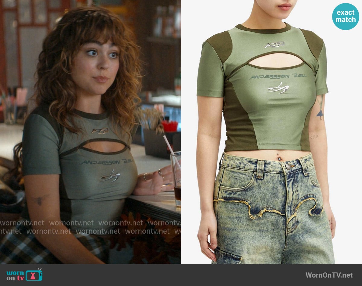 Anderson Bell Cut-Out Racing T-Shirt worn by Allie Hayes (Mika Abdalla) on Off Campus