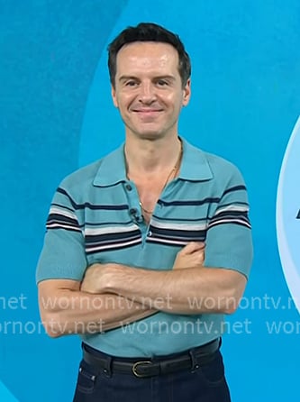 Andrew Scott’s blue stripe polo on Today