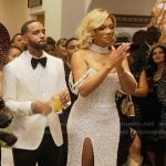 Angela’s pearl embellished dress on The Real Housewives of Atlanta