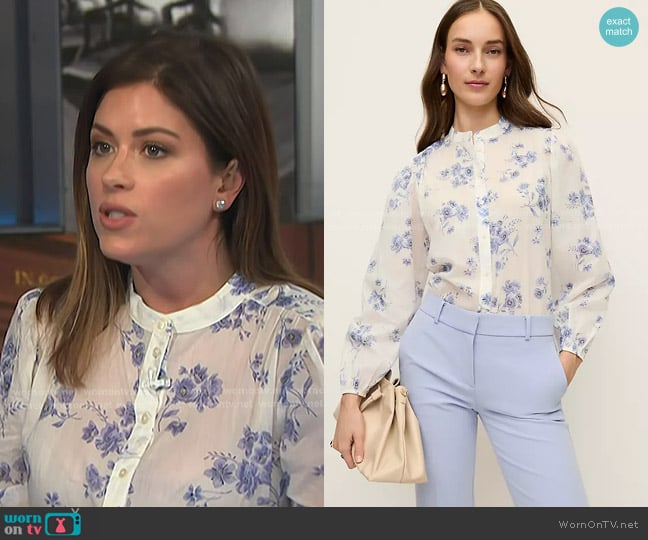 Ann Taylor Floral Embroidered Collar Blouse in Winter White worn by Chloe Melas on NBC News Daily
