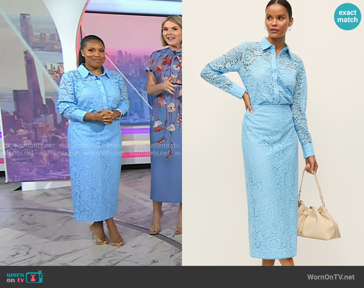 Ann Taylor Lace Shirt in Blue Air worn by Sheinelle Jones on Today