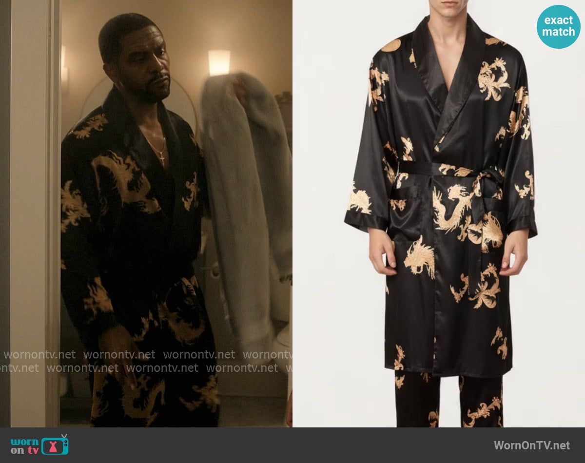 Anna-Kaci 2-Piece Set Satin Dragon Print Robe and Lounge Pants worn by Darnell Robinson (Rolando Boyce) on The Chi