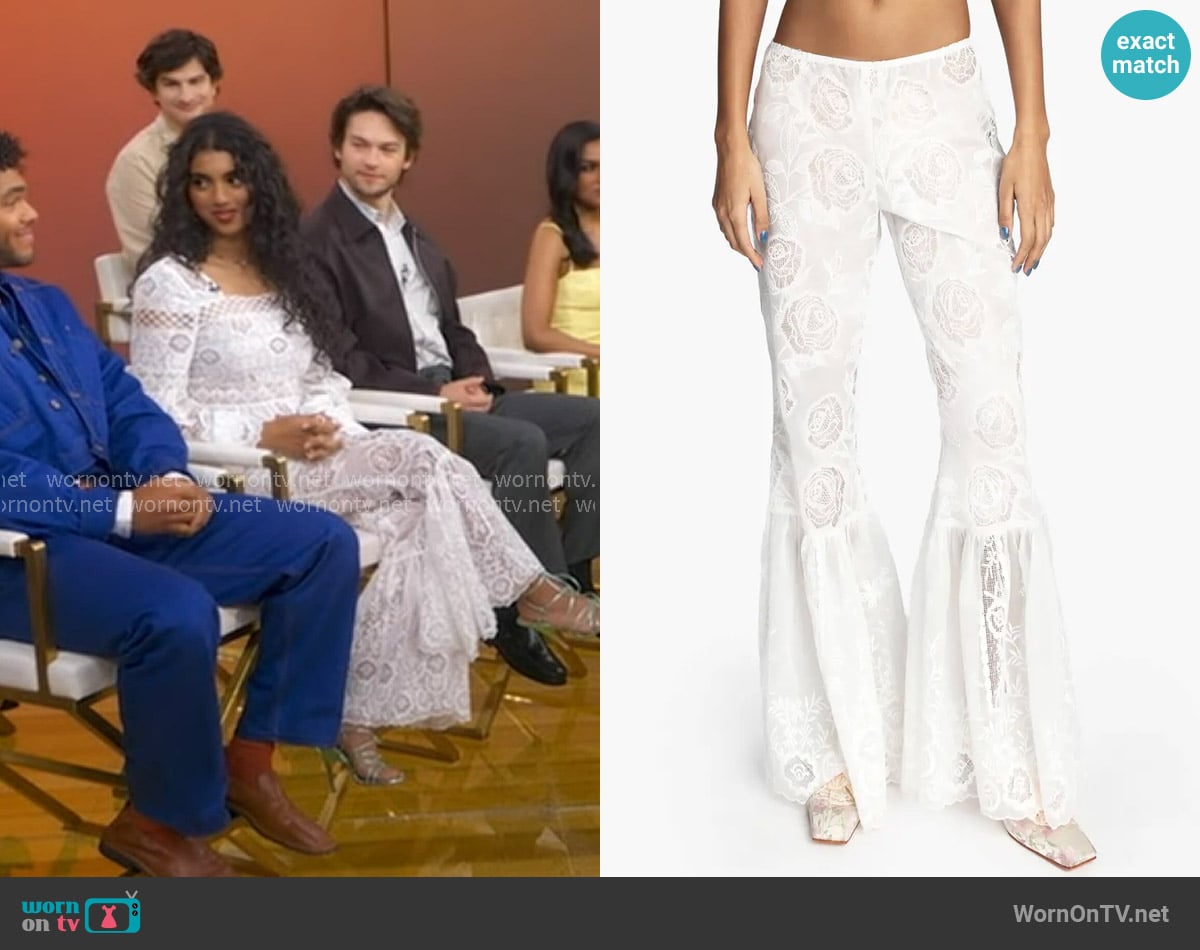 Anna Sui Cottage Rose Lace Pants worn by Avantika on Good Morning America