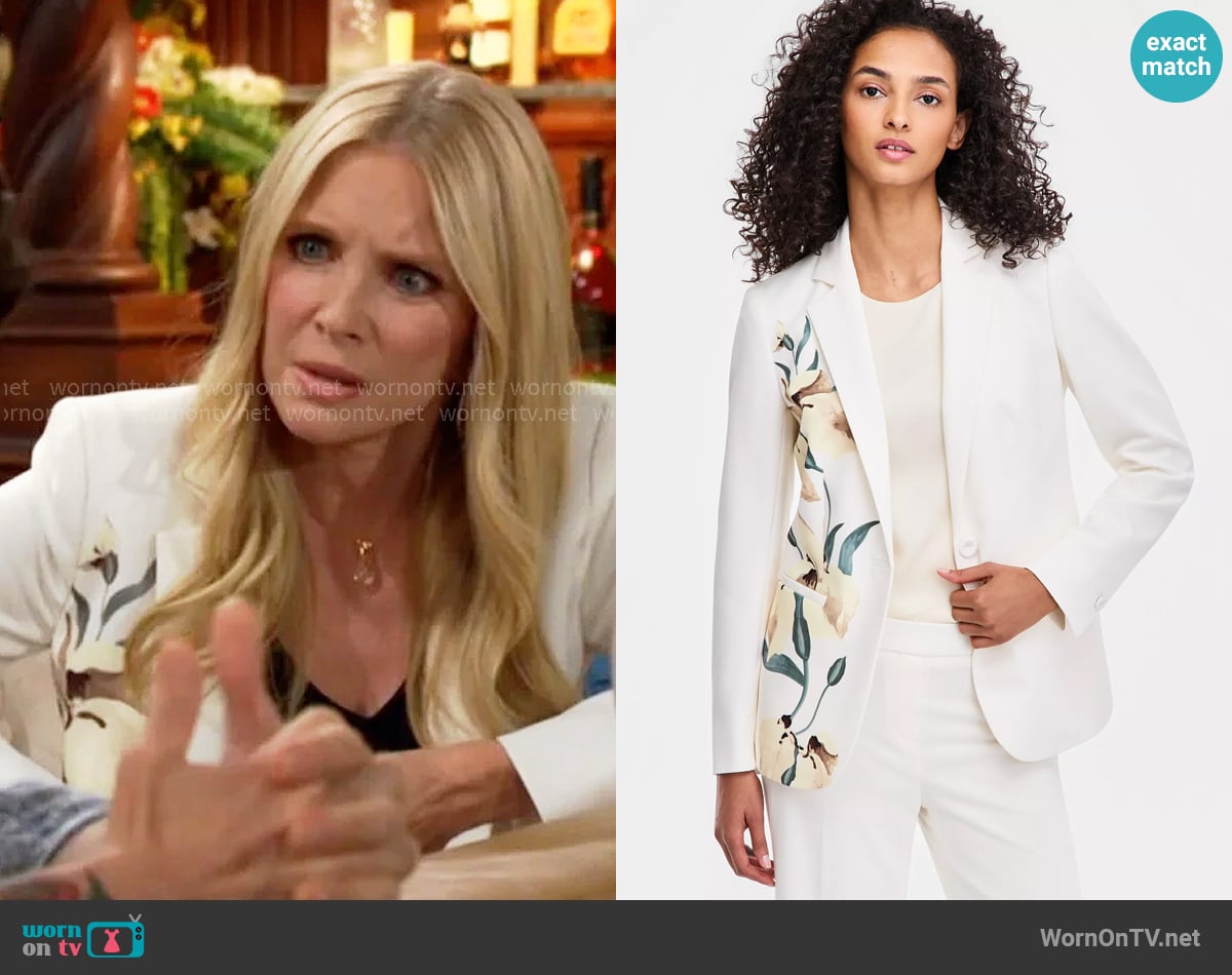 Anne Klein Floral Placement-Print One-Button Blazer worn by Christine Blair Williams (Lauralee Bell) on The Young and the Restless