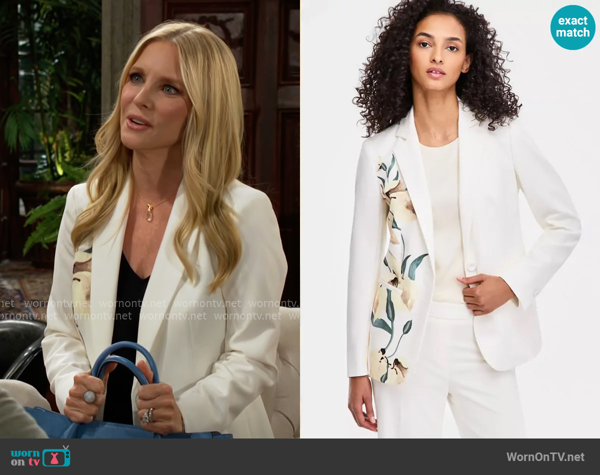 Anne Klein Floral Placement-Print One-Button Blazer worn by Christine Blair Williams (Lauralee Bell) on The Young and the Restless