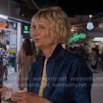 Anne's yellow striped top, blue bomber jacket, and floral pants on The Four Seasons