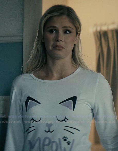 Annie’s white cat long sleeve tee on The Boys