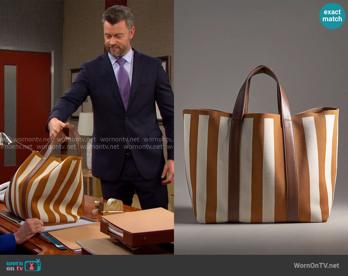 Anthropologie Everyday Stripe Knit Tote worn by EJ DiMera (Dan Feuerriegel) on Days of our Lives