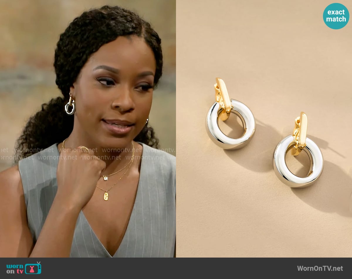 Anthropologie Interlocked Mixed Metal Drop Earrings worn by Naomi Hamilton Hawthorne (Arielle Prepetit) on Beyond the Gates