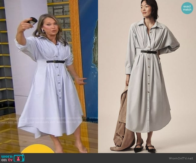 Anthropologie Pleated Buckle Midi Shirt Dress worn by Ginger Zee on Good Morning America