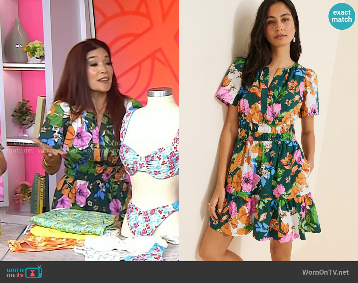 Anthropologie Somerset Mini Dress in Green Floral worn by Amy E. Goodman on Today