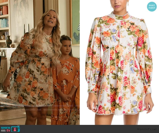 Aqua Floral Ric Rac Inset Mini Dress worn by Juliet Woodbent (Anna Camp) on Elsbeth