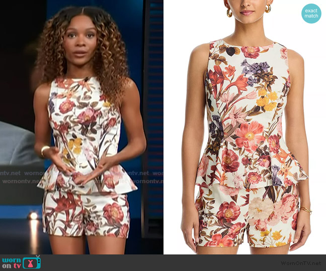 Aqua Floral Sleeveless Top worn by Zuri Hall on Access Hollywood