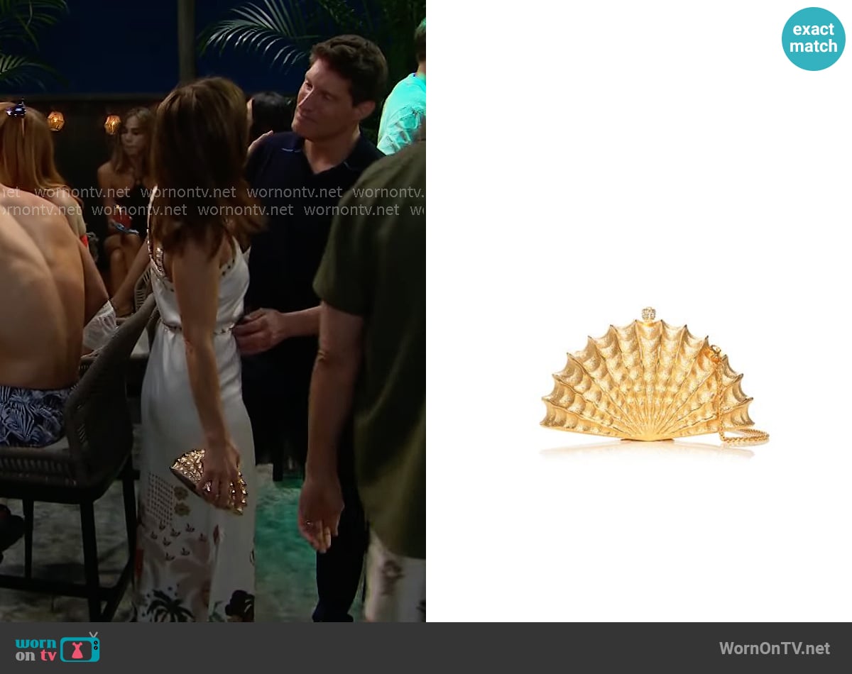 Aqua Golden Shell Convertible Clutch worn by Taylor Hayes (Rebecca Budig) on The Bold and the Beautiful