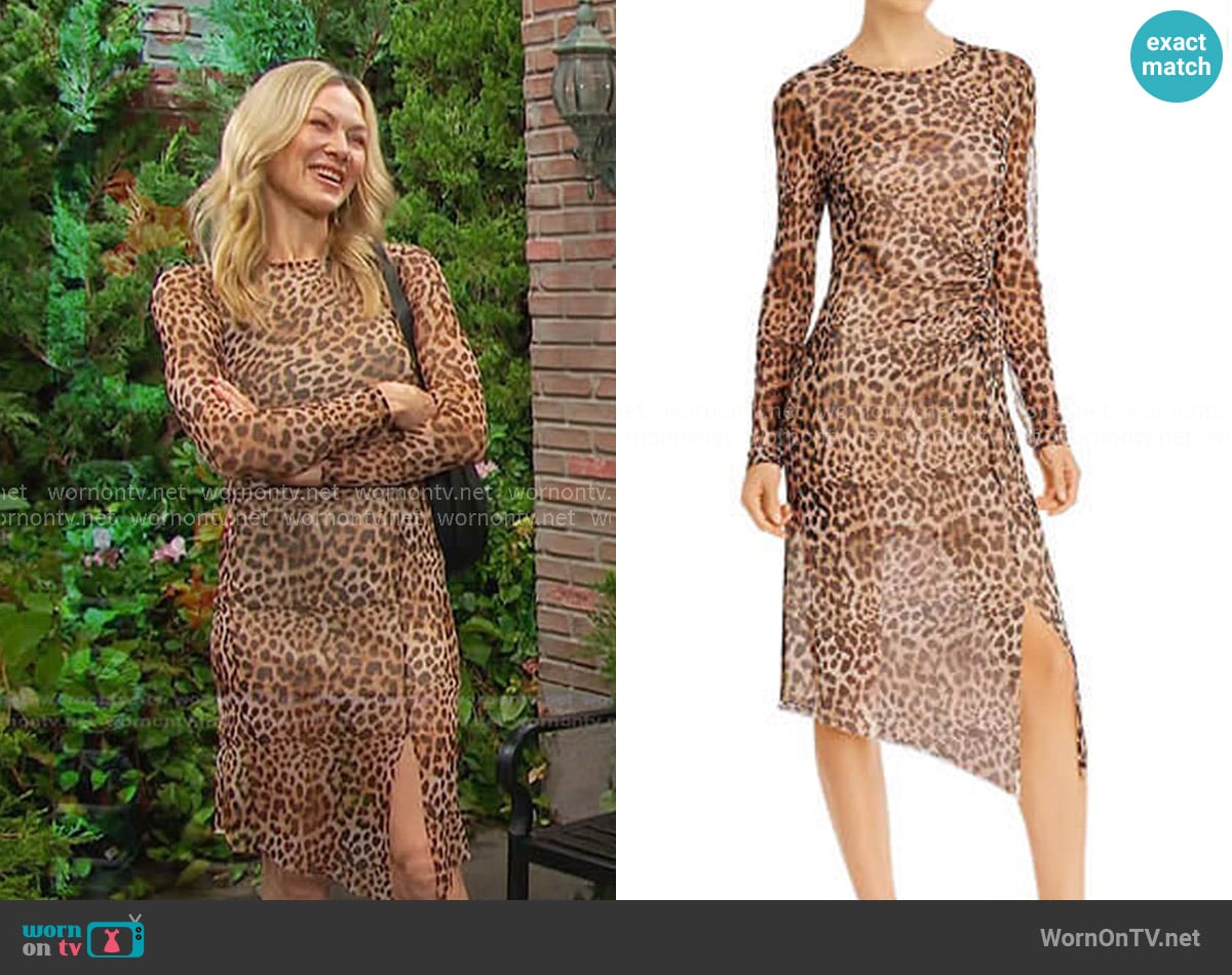 Aqua Ruched Sheer Long-Sleeve Dress worn by Kristen DiMera (Stacy Haiduk) on Days of our Lives