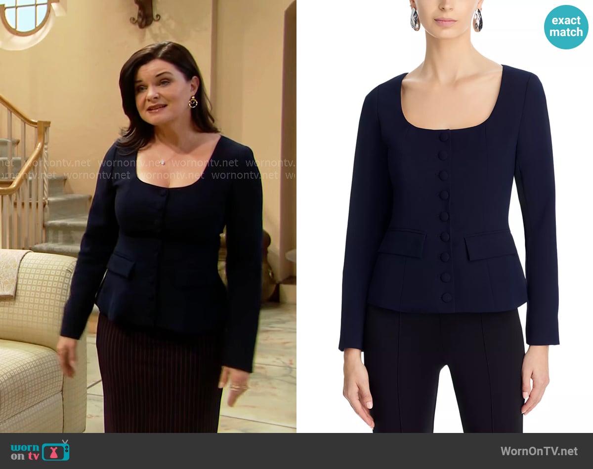 Aqua Scoop Neck Button Front Blazer worn by Katie Logan (Heather Tom) on The Bold and the Beautiful