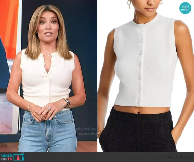 Aqua X Liat Baruch Cashmere Crewneck Sleeveless Cropped Sweater worn by Kit Hoover on Access Hollywood