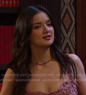 Ari’s pink floral dress and beige fringed jacket on Days of our Lives