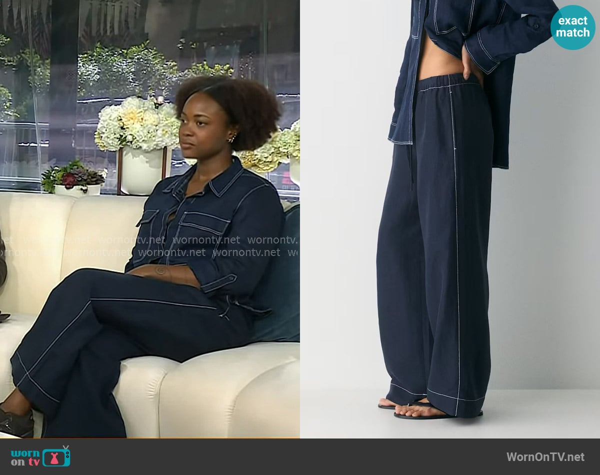 Dora Kamau’s navy pants with white stitching on Today Dora Kamau’s navy pants with white stitching on Today