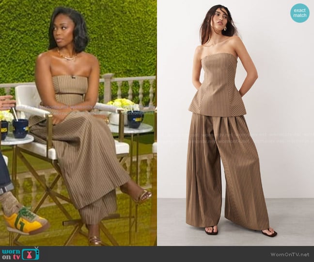 Arrange Bandeau Top in contrast chocolate stripes worn by Nafessa Williams on Good Morning America