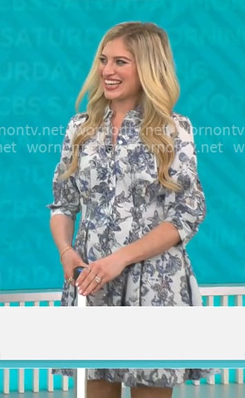 Ashley Bellman’s blue floral shirtdress on CBS Mornings