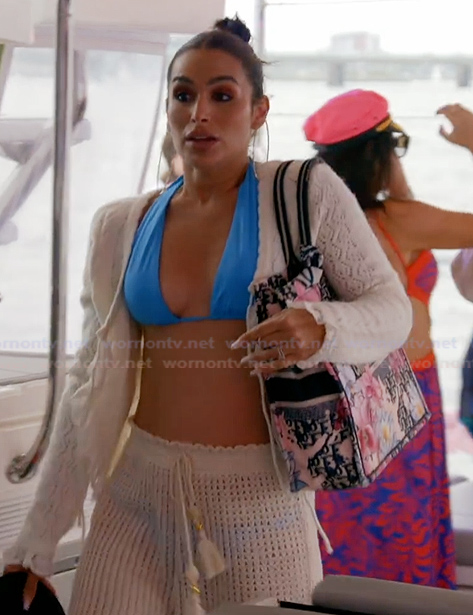 Ashley’s white pointelle knit cardigan on The Real Housewives of Rhode Island
