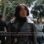 Athena’s black leather crop trench jacket on 9-1-1