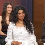 Avantika's white long sleeve lace top and pants on Good Morning America