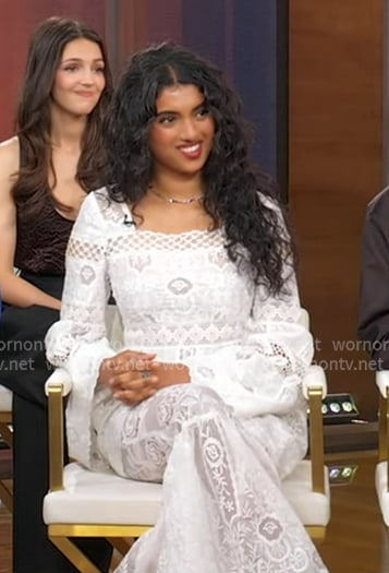 Avantika’s white long sleeve lace top and pants on Good Morning America
