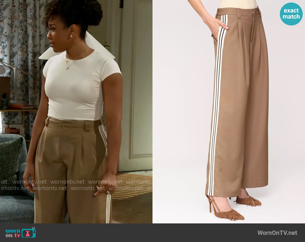 Avec Les Filles High Rise Side-Stripe Pleat-Front Pants worn by Naomi Hamilton Hawthorne (Arielle Prepetit) on Beyond the Gates