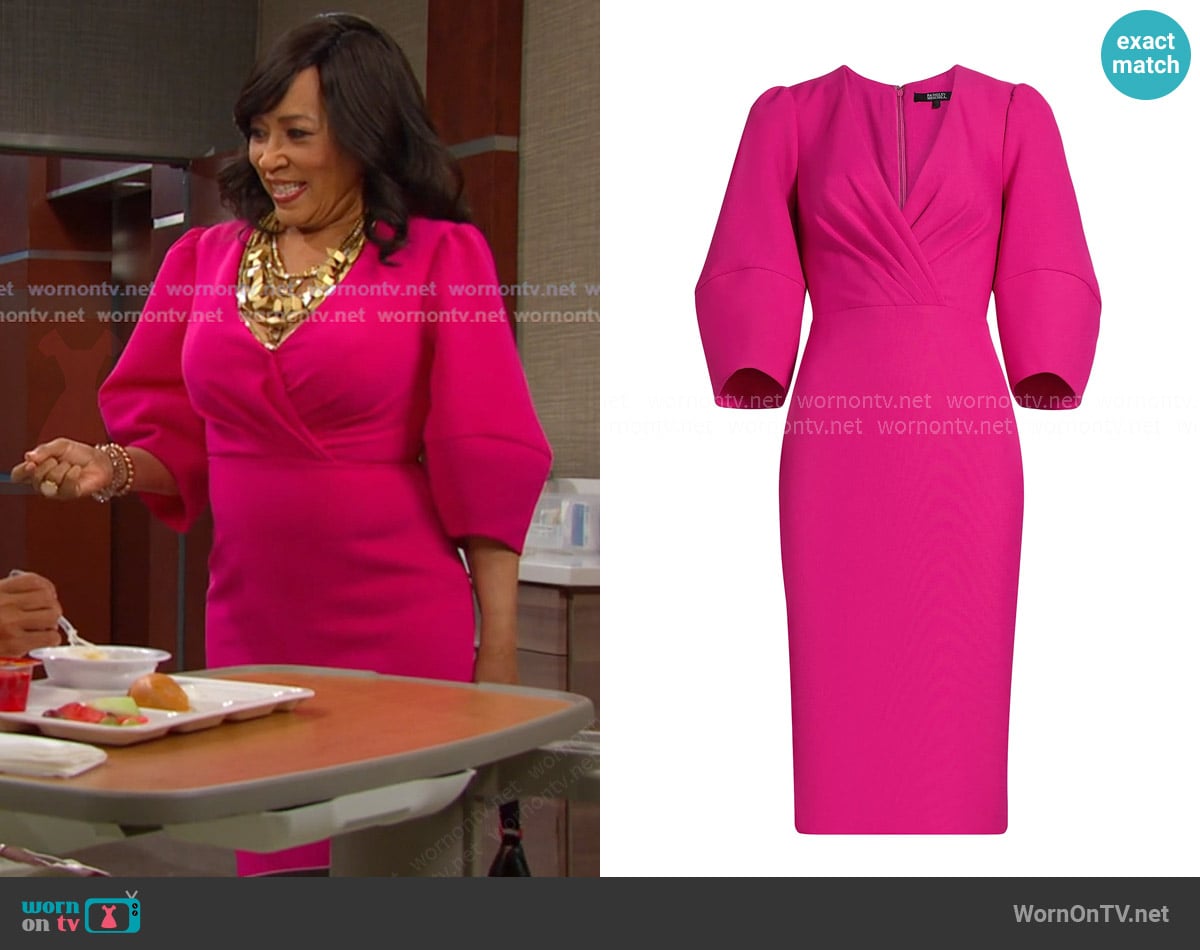 Badgley Mischka Stretch-Crepe Knee-Length Cocktail Dress in Hot Pink worn by Paulina Price (Jackée Harry) on Days of our Lives