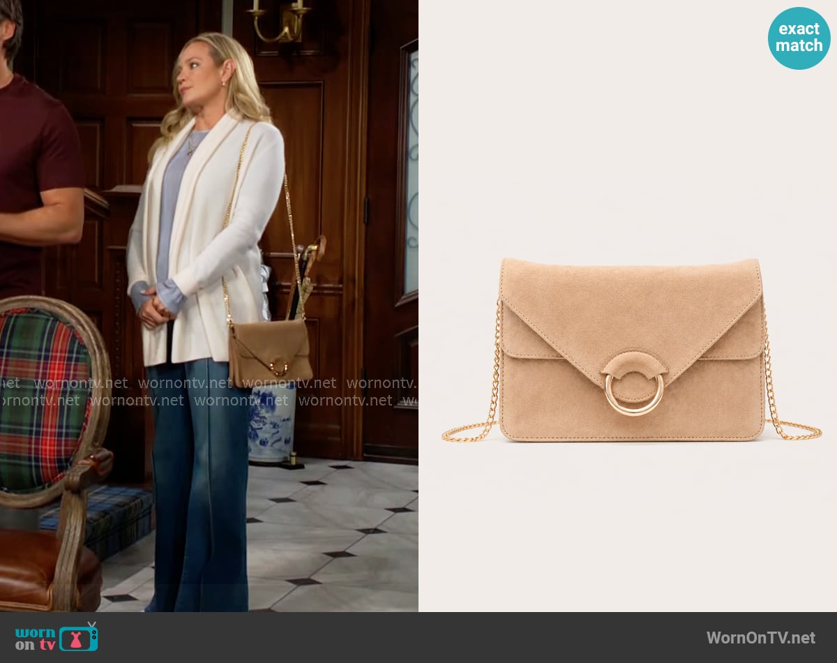 Banana Republic Italian Suede Accordion Bag worn by Sharon Newman (Sharon Case) on The Young and the Restless