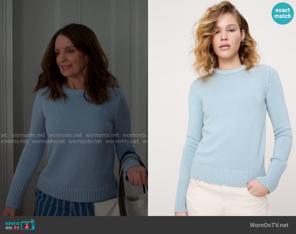 Banana Republic Larkspur Cotton-Silk Crew-Neck Sweater in Fresh Air Blue worn by Kate (Tina Fey) on The Four Seasons
