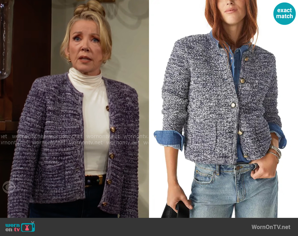 ba&sh Guspa Cropped Cardigan worn by Nikki Reed Newman (Melody Thomas-Scott) on The Young and the Restless