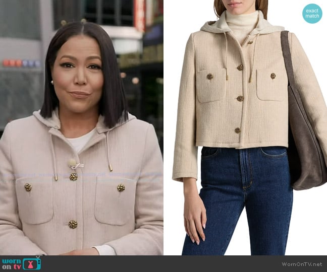 Ba&Sh Merry Hooded Jacket in ecru worn by Stephanie Ramos on Good Morning America