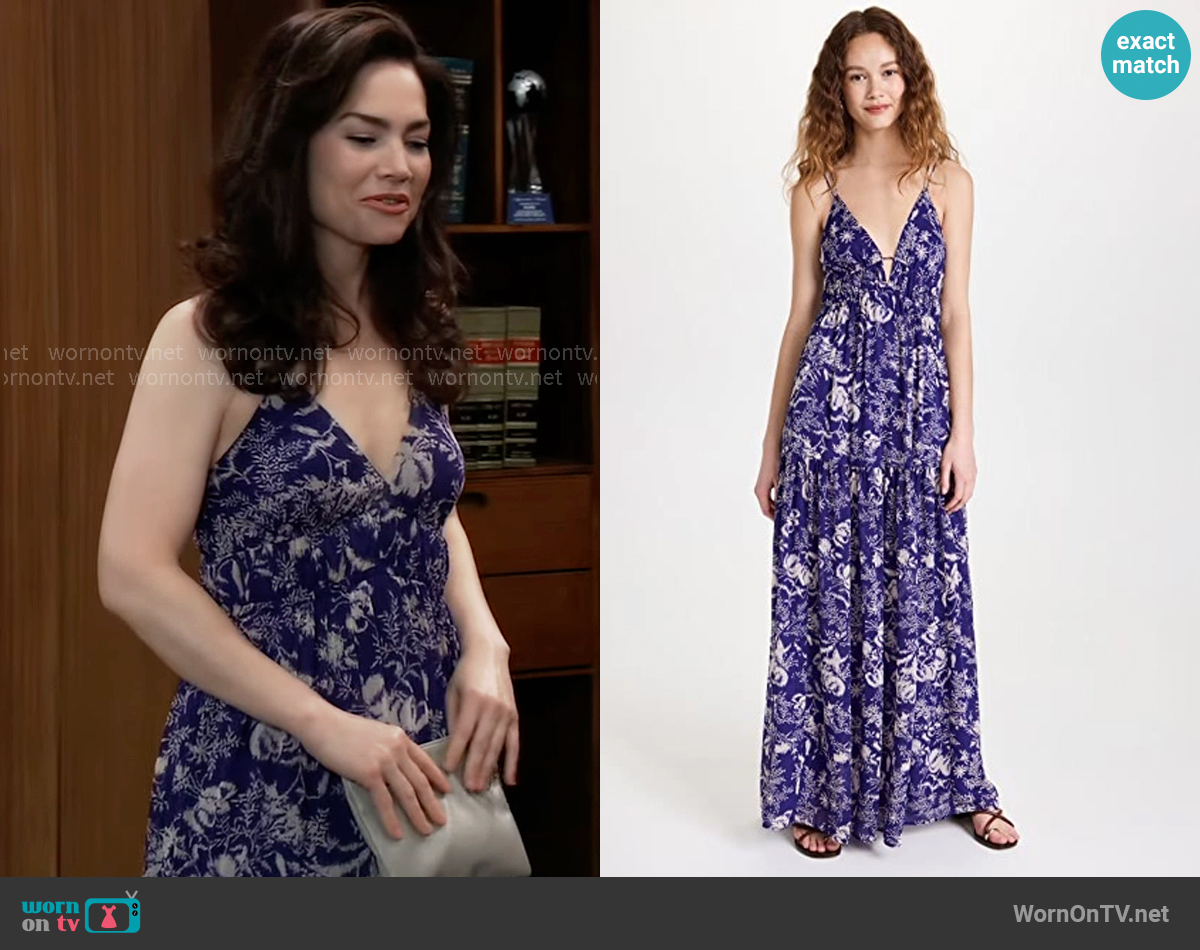 Ba&sh Udalie Tie Back Maxi Dress worn by Elizabeth Webber (Rebecca Herbst) on General Hospital