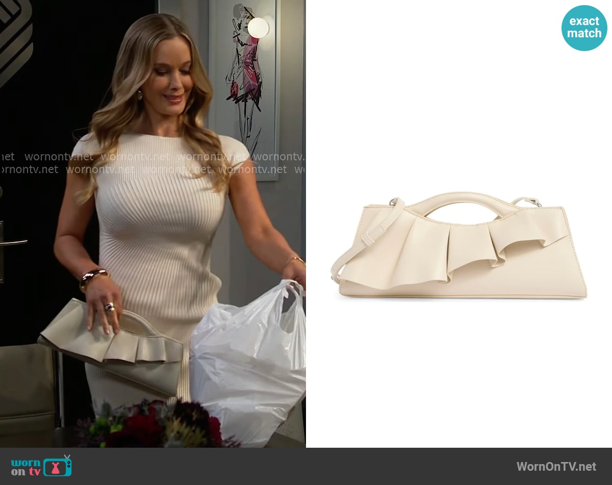 Bcbg Ruffle East/West Clutch in Cloud worn by Donna Logan (Jennifer Gareis) on The Bold and the Beautiful