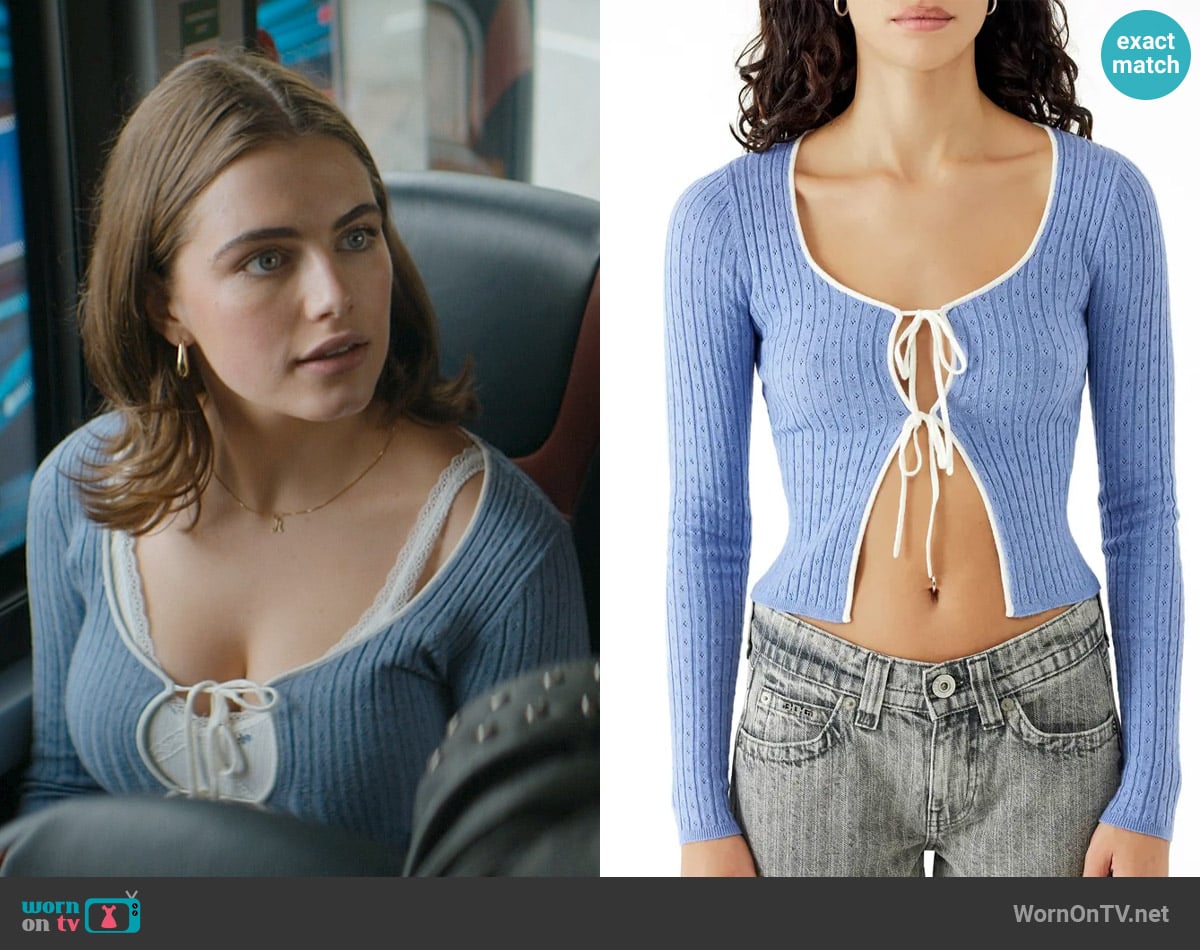 BDG Pointelle Tie Front Cardigan worn by Hannah Wells (Ella Bright) on Off Campus