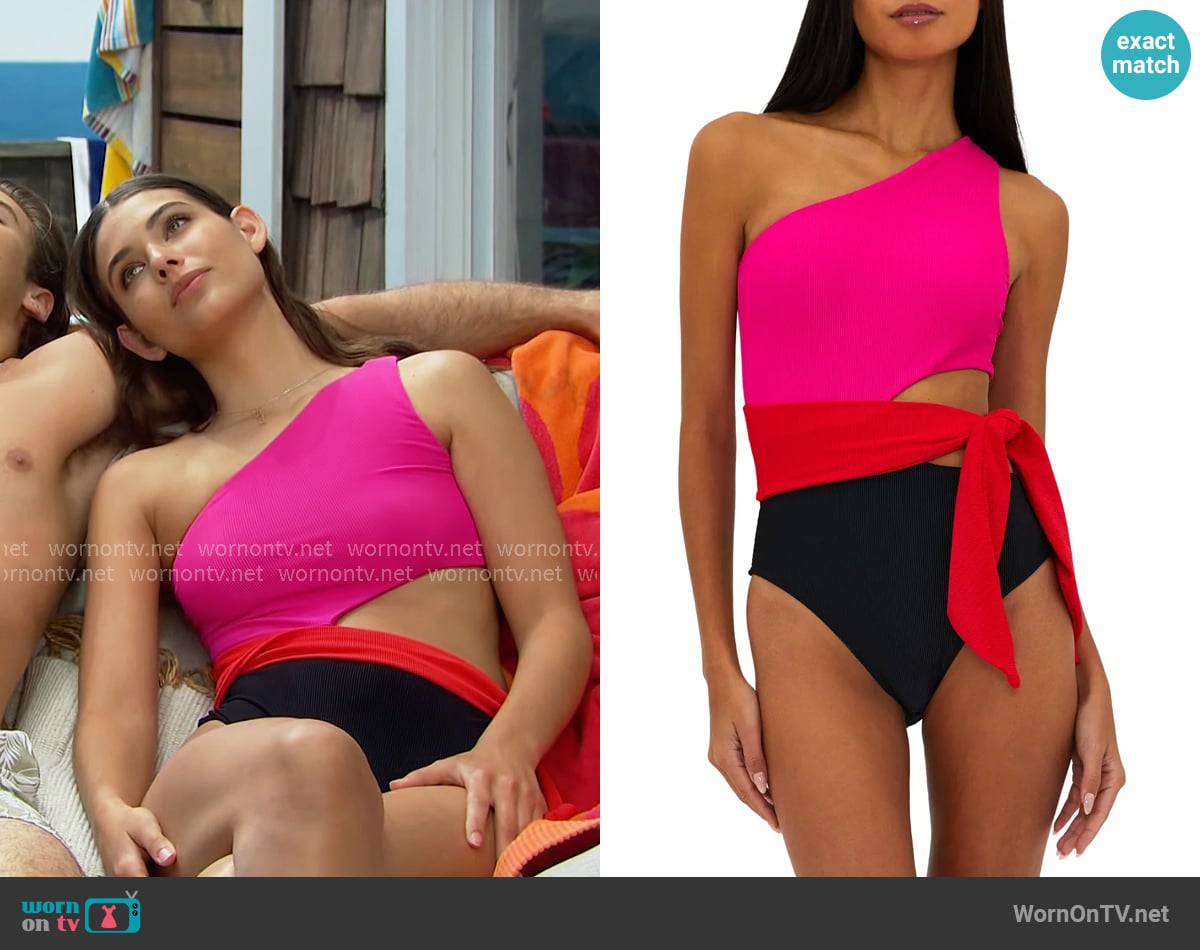 Beach Riot Carlie Cutout One-Shoulder Tie Waist One-Piece Swimsuit worn by Electra Forrester (Laneya Grace) on The Bold and the Beautiful