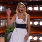 Beth Stern’s white sleeveless dress on The Kelly Clarkson Show