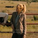 Beth’s checked blazer and swan earrings on Dutton Ranch