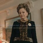 Betty's black leopard trim jacket on Elsbeth