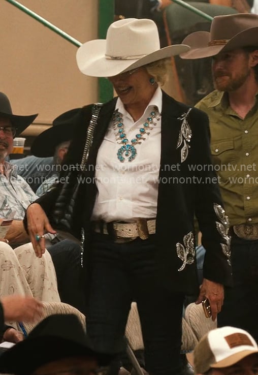 Beulah’s black embellished blazer on Dutton Ranch