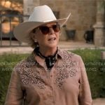 Beulah's mauve embroidered western shirt on Dutton Ranch
